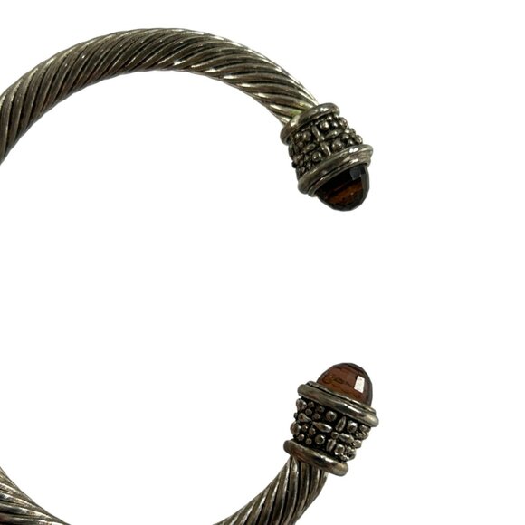 Twisted Cable Cuff Bracelet Silver Tone Open Bangle Faceted Red Imitation Stone - Picture 6 of 9